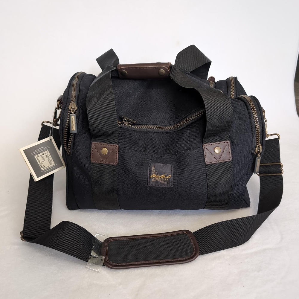 New Vintage Eddie Bauer Duffel Bag Black Nylon Carry On Travel Weekender Luggage